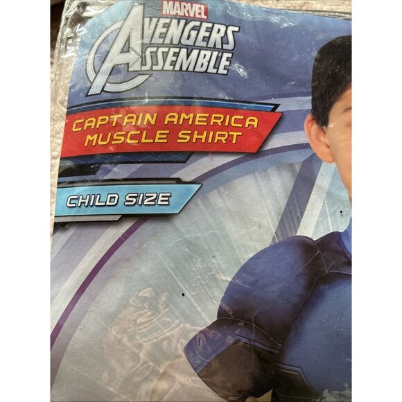 Marvel Avengers Captain America Muscle Shirt Boys One Size 6+ Superhero Top - Picture 3 of 7